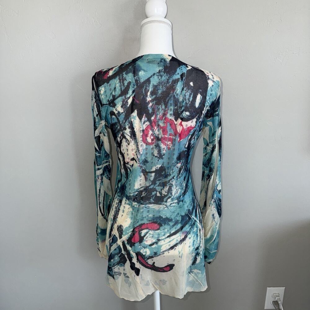 Alberto Makali Women’s Long Sleeve Tunic Blouse Size M Metallic Multicolor Y2K - Picture 5 of 9